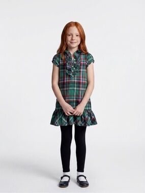 Ralph Lauren Girls Green Plaid Cotton Dress – Size 6